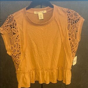 Altar'd State Brown Crochet Sleeve Blouse